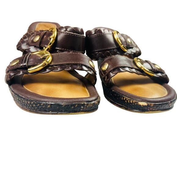 Nurture Women's Brown Alto Wedge Slip On Double Strap Buckle Heels Sandals 8M - Picture 5 of 11